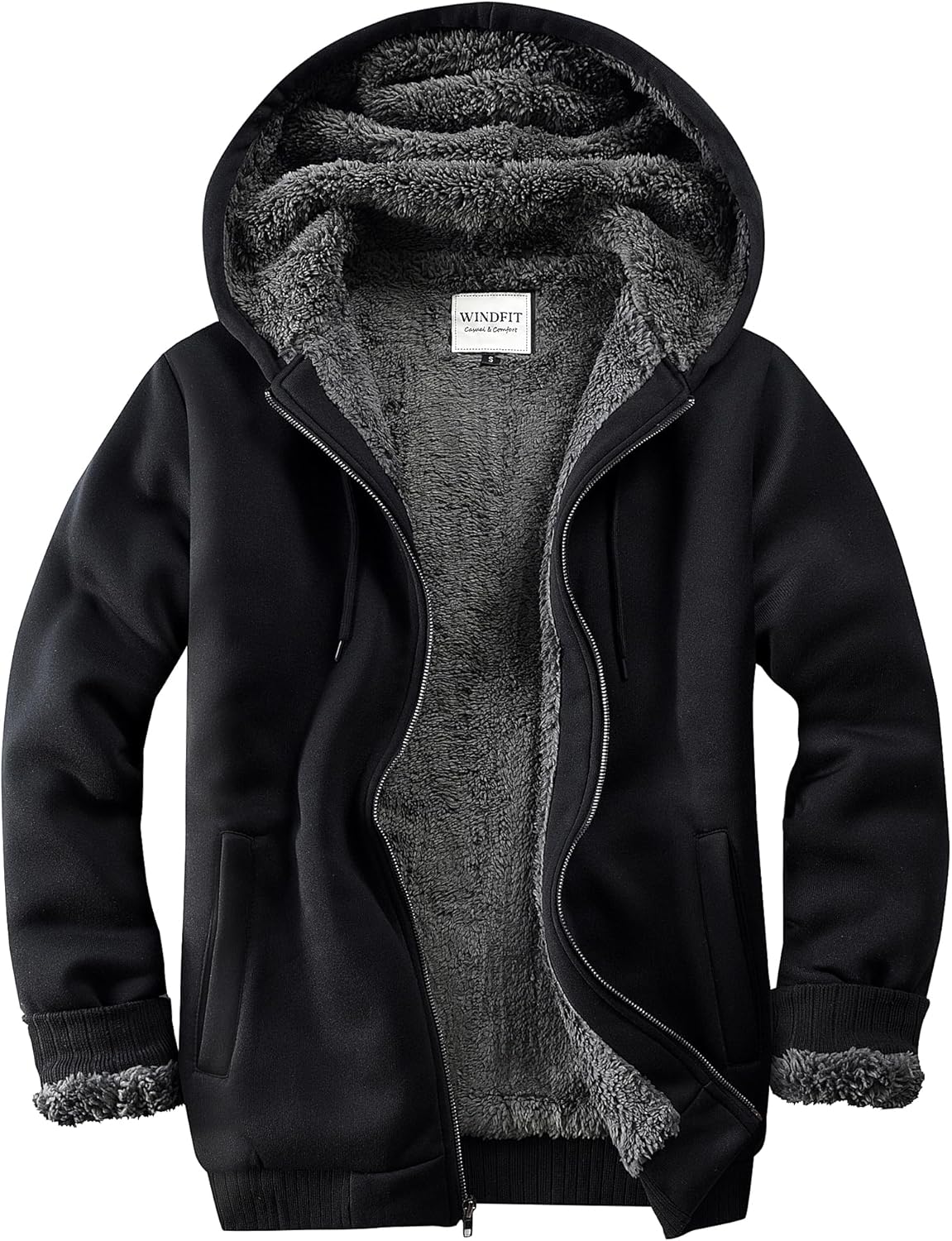 Men's Sherpa Jacket Heavyweight Zip Up Hoodie Fleece Hooded Sweatshirt with Pocket