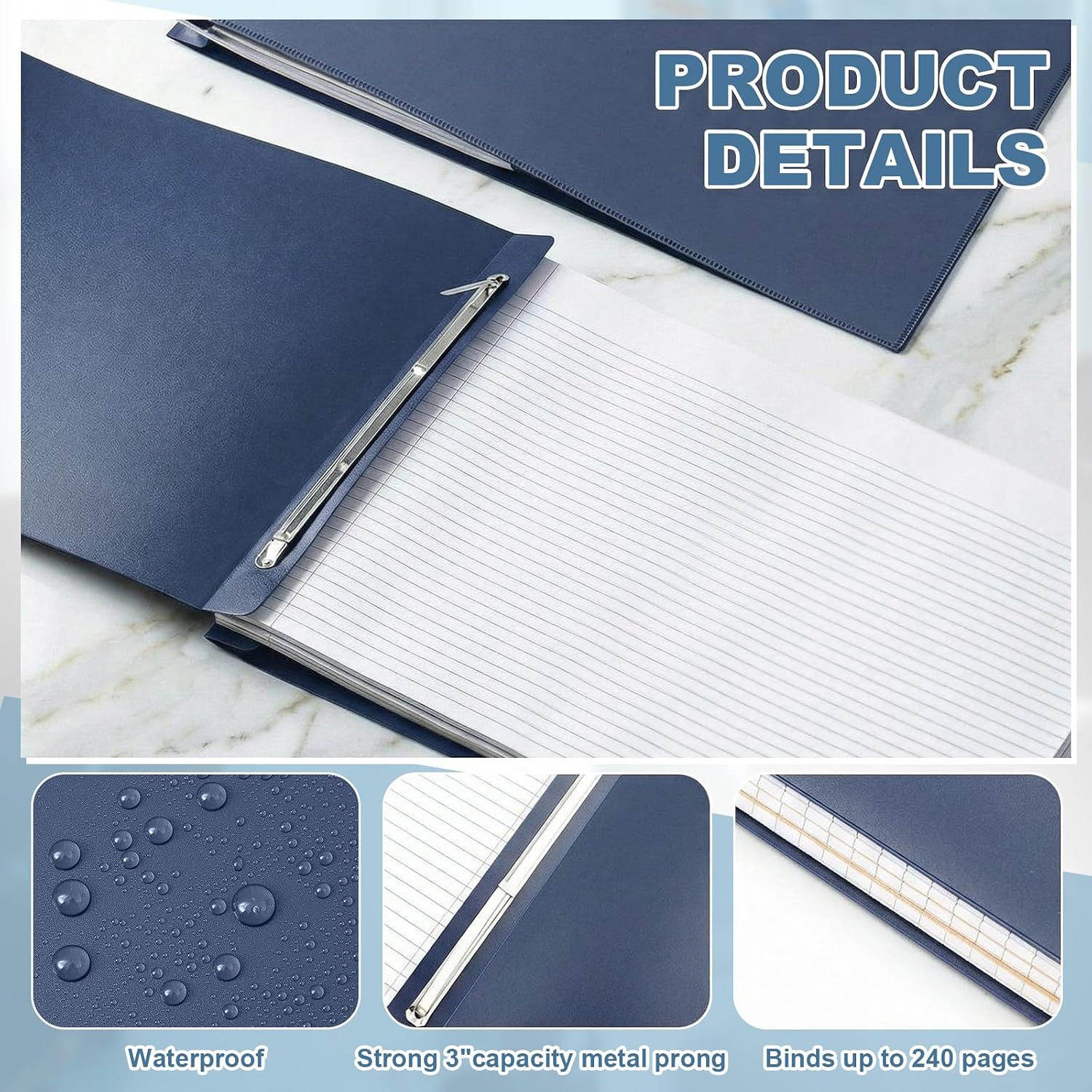 12 Pcs 11'' x 17'' Portfolio Binder Bulk with Fastener, 3" Capacity Presentation Binder Folder Plastic Report Covers with Clear Pocket for School Portfolio Business Document Storage Proposals(Blue)