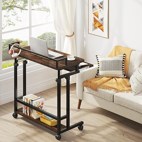 Miniatura 6 de Tribesigns Escritorio portátil compacto con altura ajustable, mesa de sofá móvil con bandeja extraíble para teclado y estante de almacenamiento para