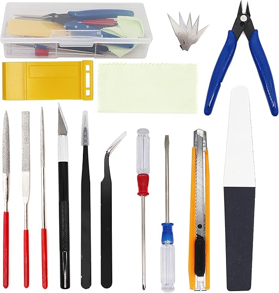 binifiMux 18pcs Crafts Basic Model Tool Kit, Hobby Building Tools Set with Hobby Clippers Model Tweezers for Plastic Model Car Dollhouse