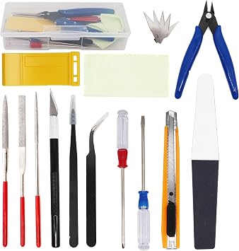 18pcs Crafts Basic Model Tool Kit, Hobby Building Tools Set with Hobby Clippers Model Tweezers for Plastic Model Car Dollhouse