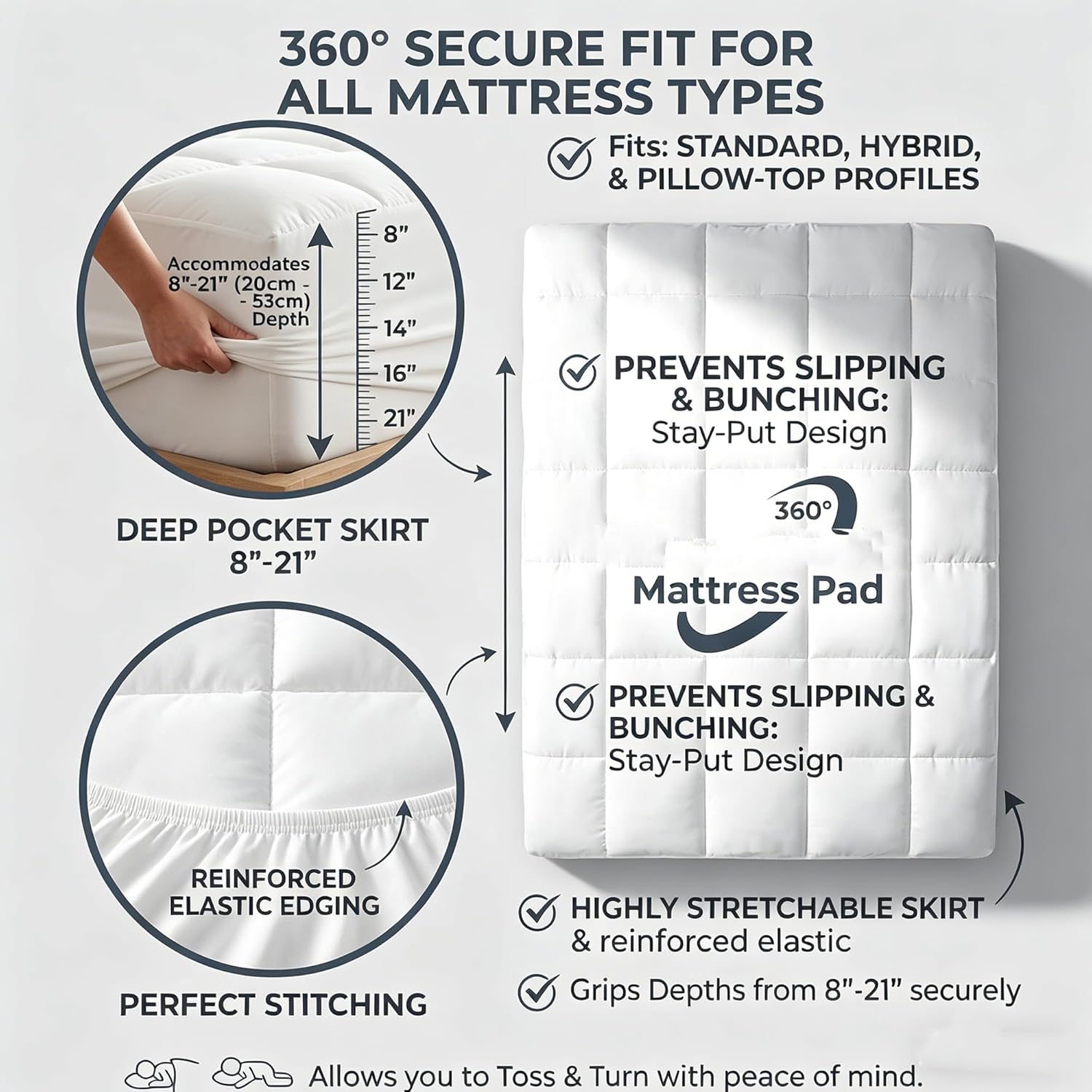 Premium Quilted 1000gsm Luxury Extra Thick Mattress Topper - Breathable & Fluffy Soft,Deep Pocket Pillow Top Mattress Pad Fits 8-21 Inch Beds,Transform Your Sleep Qualityt,Wake up Pain-Free (Twin XL)