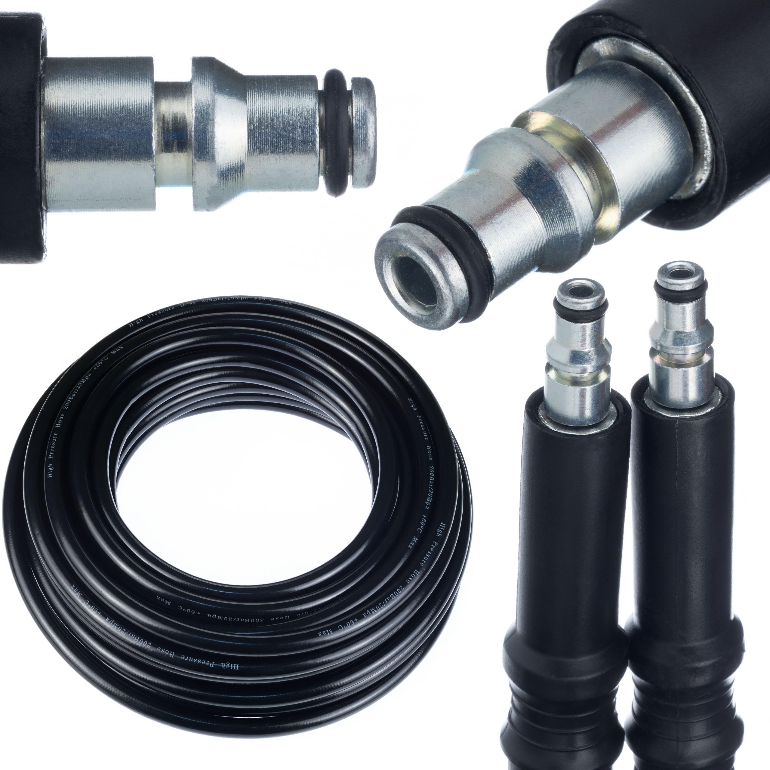 Tuyau Haute Pression 5m Click Connect – Nylon Renforcé, 200 Bar, 60°C | Résistant à l’Abrasion | compatible avec nettoyeur haute pression Michelin, Makita, Stanley