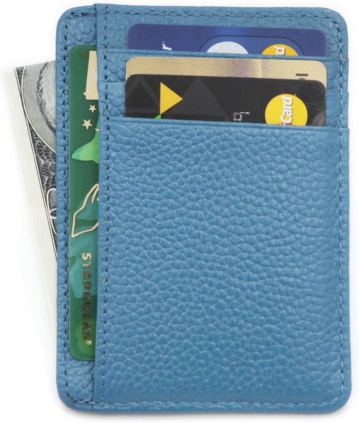 Zhoma RFID Blocking Wallet Slim Front Pocket Leather Card Holder with ID Window - Light Blue