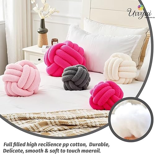 Miniatura 74 de Uvvyui Bola de almohada de nudo, almohadas decorativas suaves para el hogar, almohada redonda, almohada de felpa anudada hecha a mano, cojín redondo