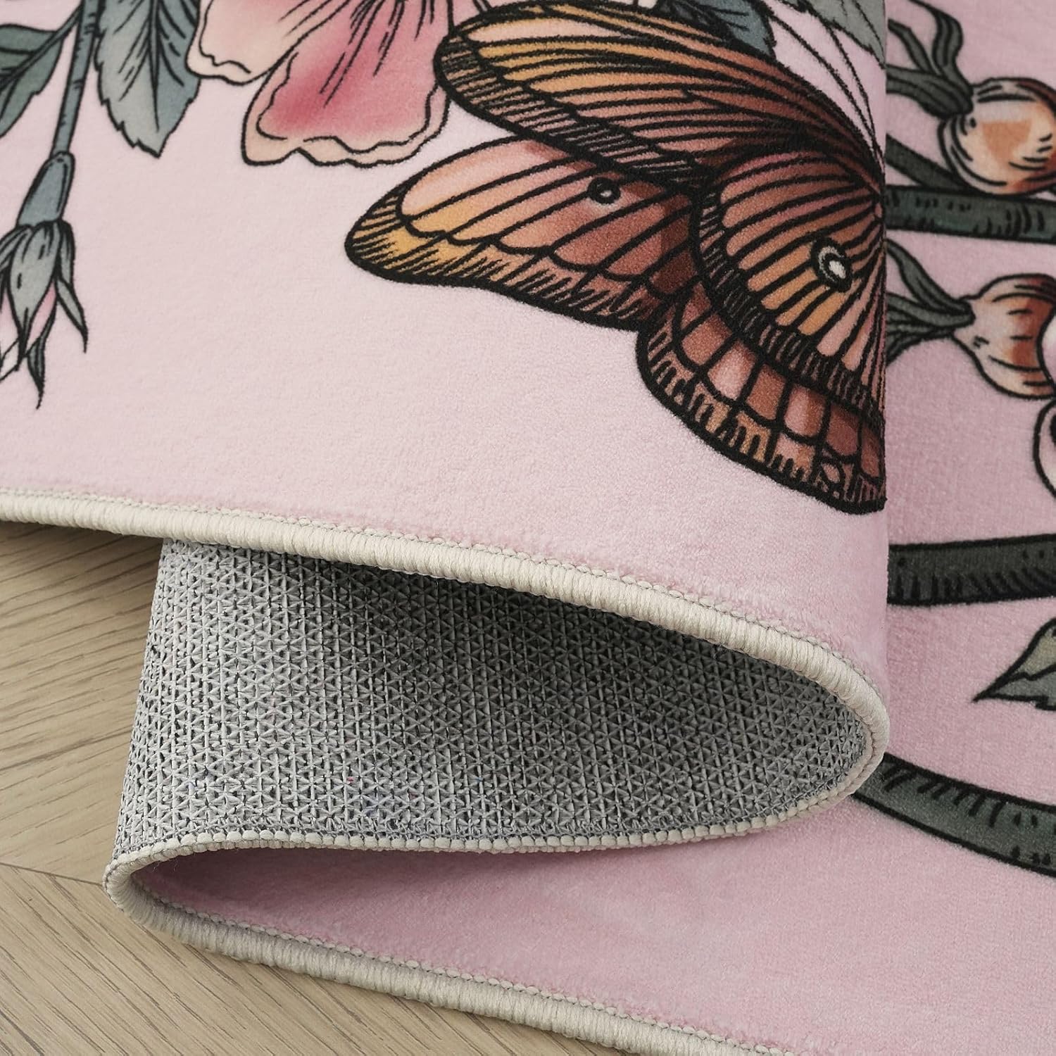 Rugcomf Runner Rug for Kitchen Runner Rug Non Slip 2'6''x8' Washable Rugs with Rubber Backing Soft Floral Butterfly Carpet for Kitchen Laundry Bedroom Bathroom, Pink