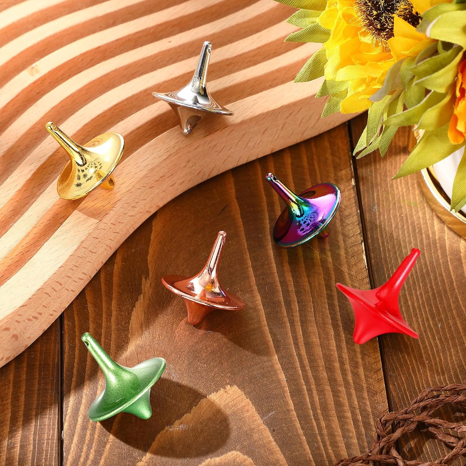 Lenwen 6 Pieces Metal Accurate Top Long Time Little Toy Balance Metal Zinc Alloy Tops for Teens Adults Kill Time Stress Anxiety Gift, 1.38 x 1.18'' (Stylish Color)