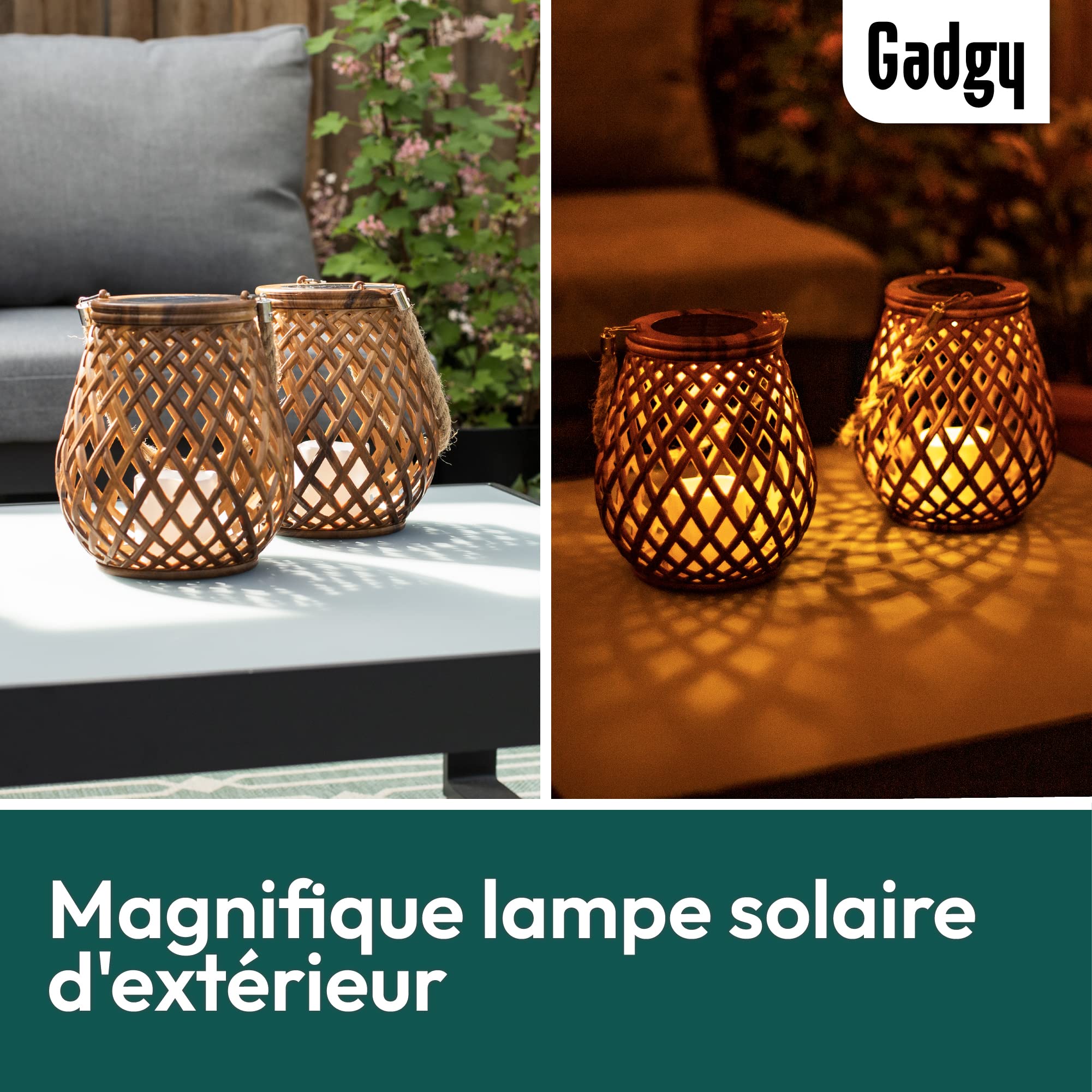 Gadgy Lot de 2 Lanternes Solaires Extérieures LED Effet Rotin pour Jardin Terrasse Balcon
