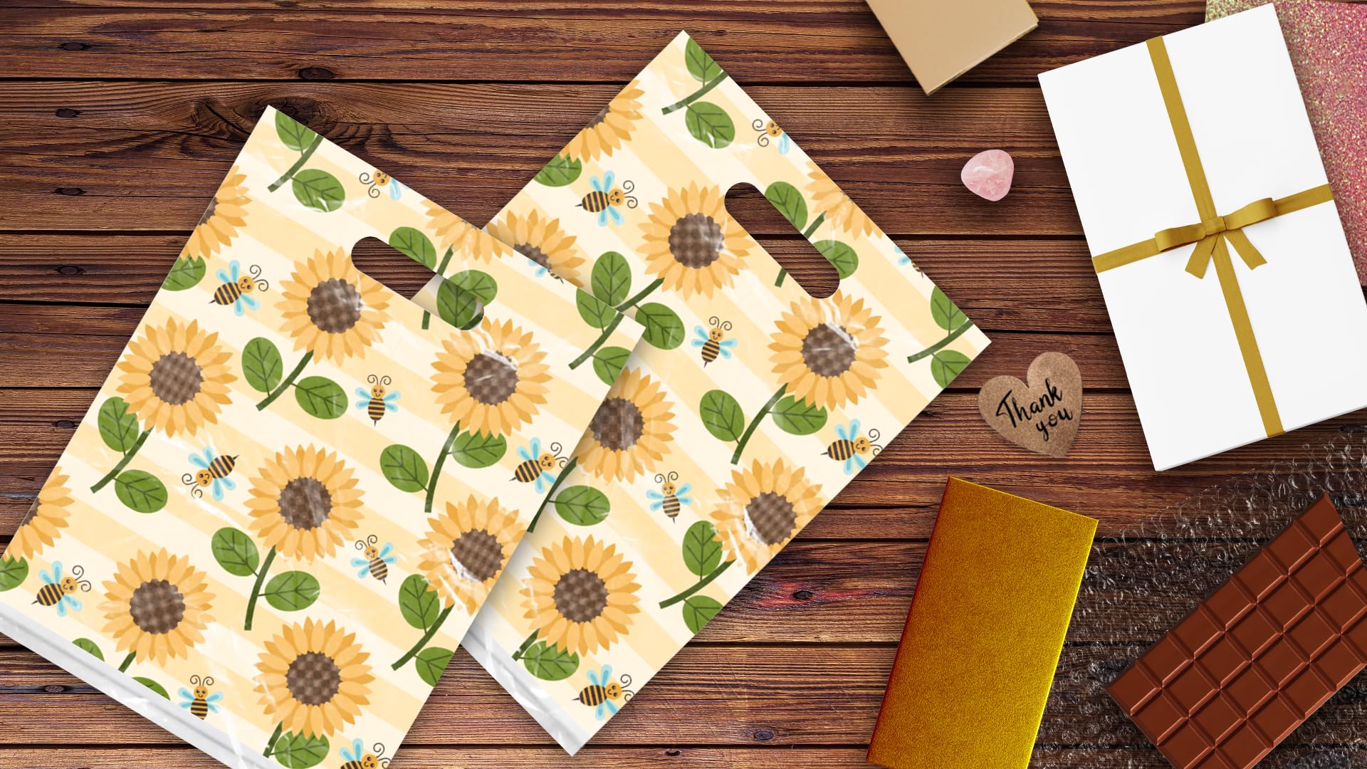 Sunflower Bumble Bee Merchandise Bags - 100 Pack -8 Sunflower Bumble Bee Merchandise Bags - 100 Pack -8