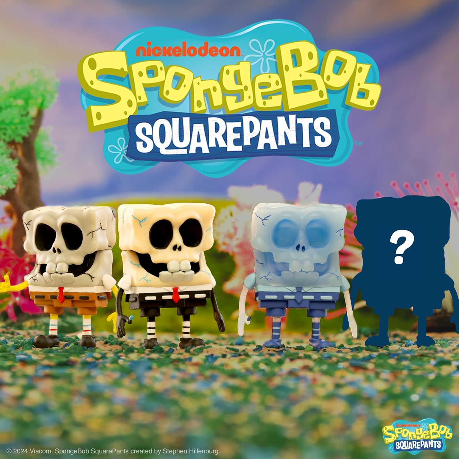 Super7 Spongebob SkullPants Blind Box Flat - (12 Pack) 3.75" Spongebob Action Figures Classic Cartoon Collectibles and Retro Toys