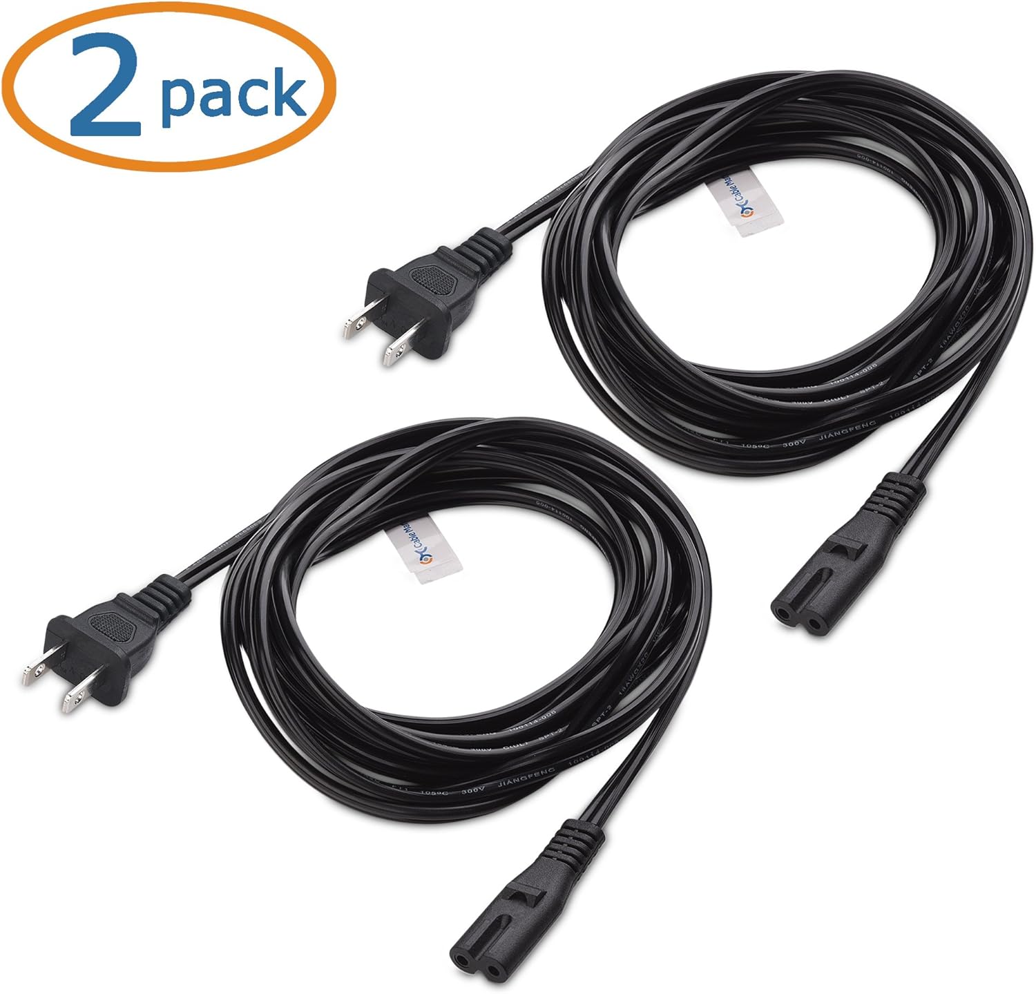 Cable Matters 2 Pack 2 Prong TV Power Cord 15 ft, UL Listed AC Power Cord Compatible with Samsung LG Sony Insignia TCL Sharp Toshiba Hisense TV PS4 PS5, Non Polarized (NEMA 1-15P to IEC C7) - 15 Feet : Electronics