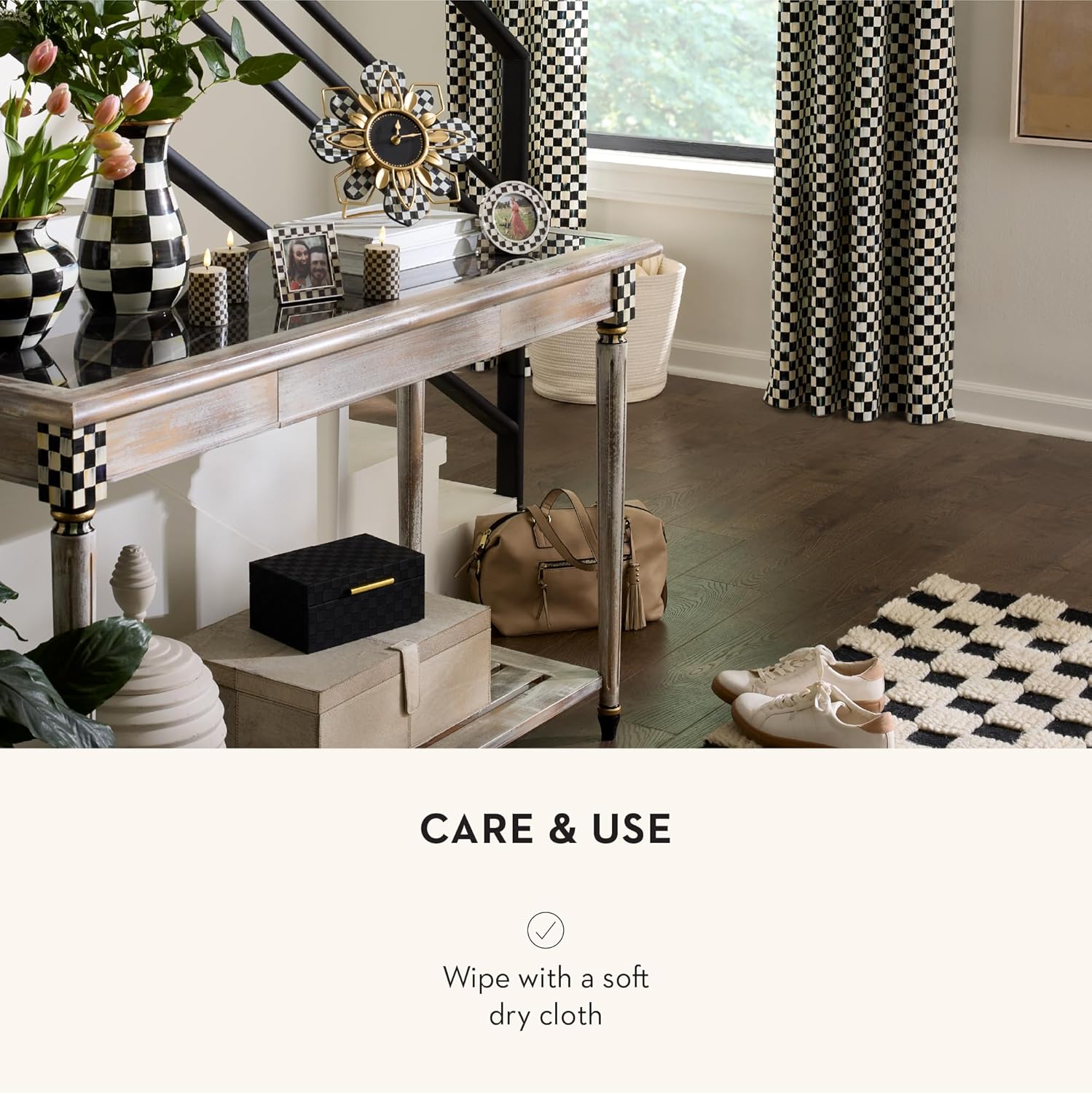 MACKENZIE-CHILDS Black Faux-Leather Box, Jewelry Box or Storage Box, Large