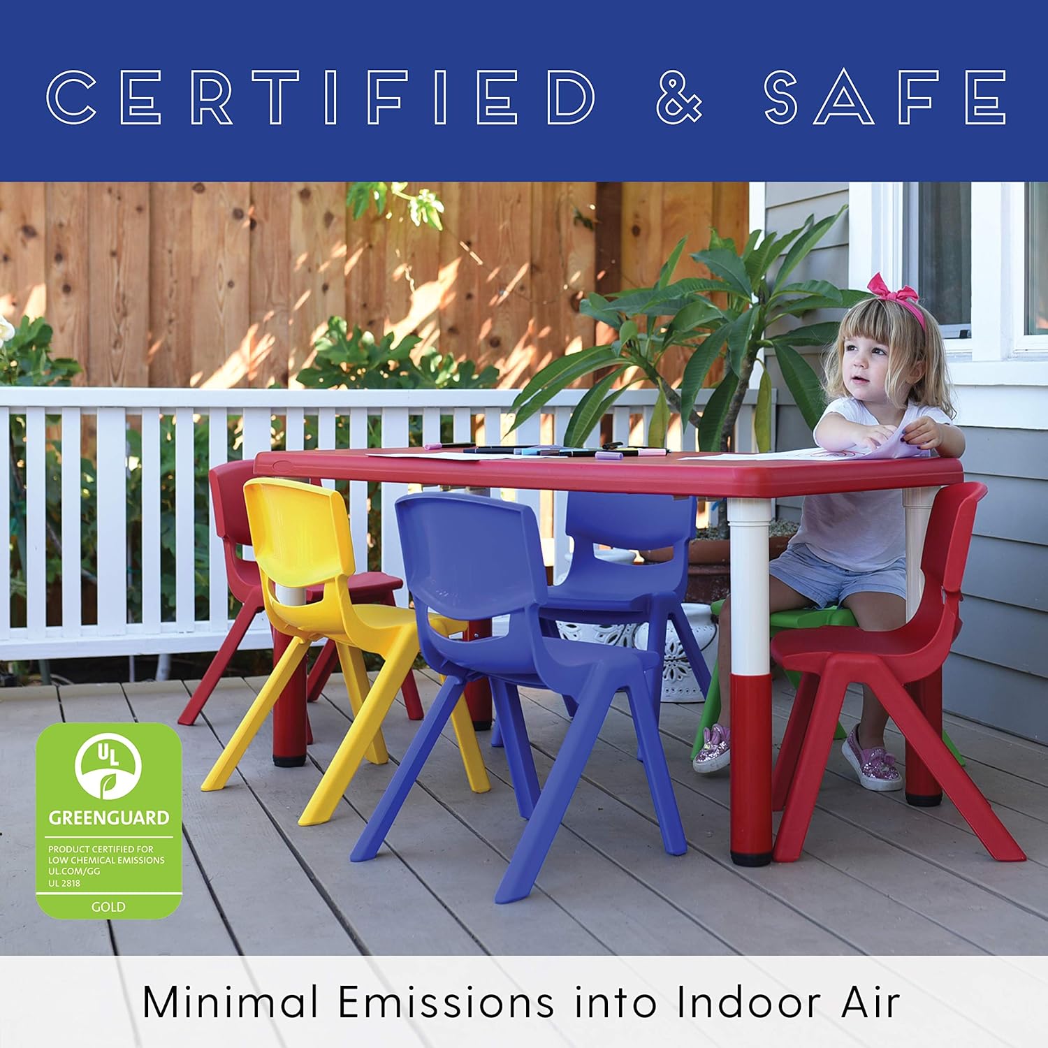 ECR4Kids 12 inch Plastic Stackable Classroom Chairs, Indoor/Outdoor Resin Stack Chairs for Kids, Blue (10-Pack) : Office Products