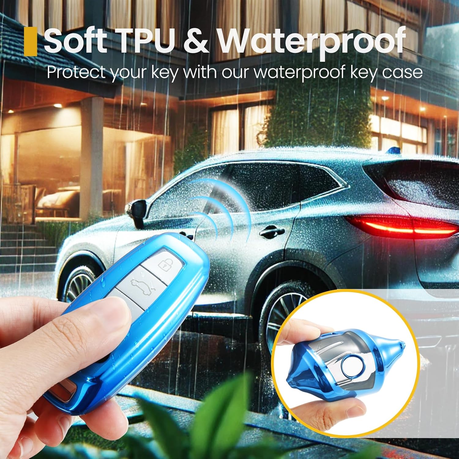 Key Fob Cover for Audi, Blue Short PU Braided Loop Keychain image 4