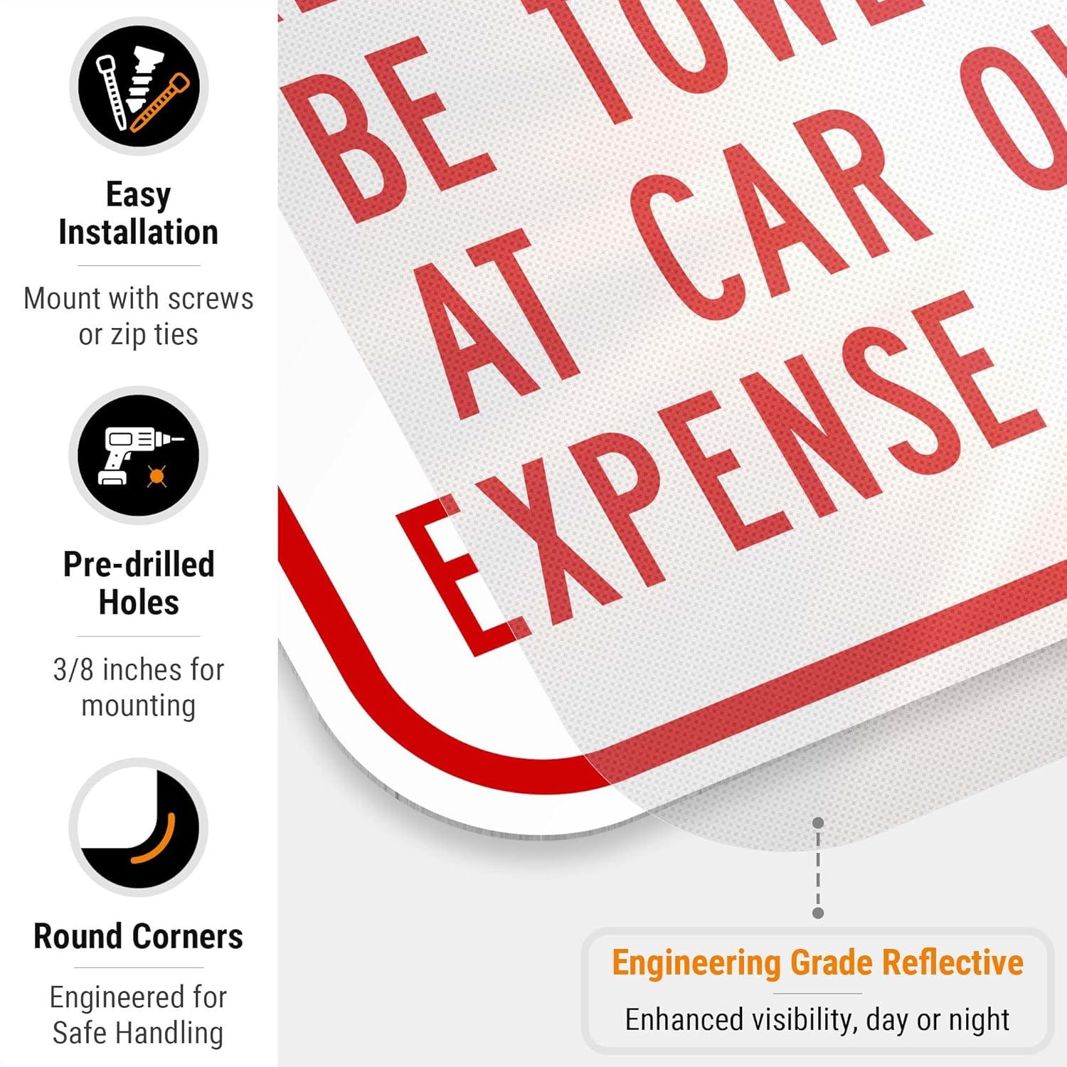 Hotel Parking Only Other Will Be Tow, 2x18 Inches, 3M EGP Reflective .063 Aluminum, Fade Resistant, Easy Mounting, Indoor/Outdoor Use, Made in USA
