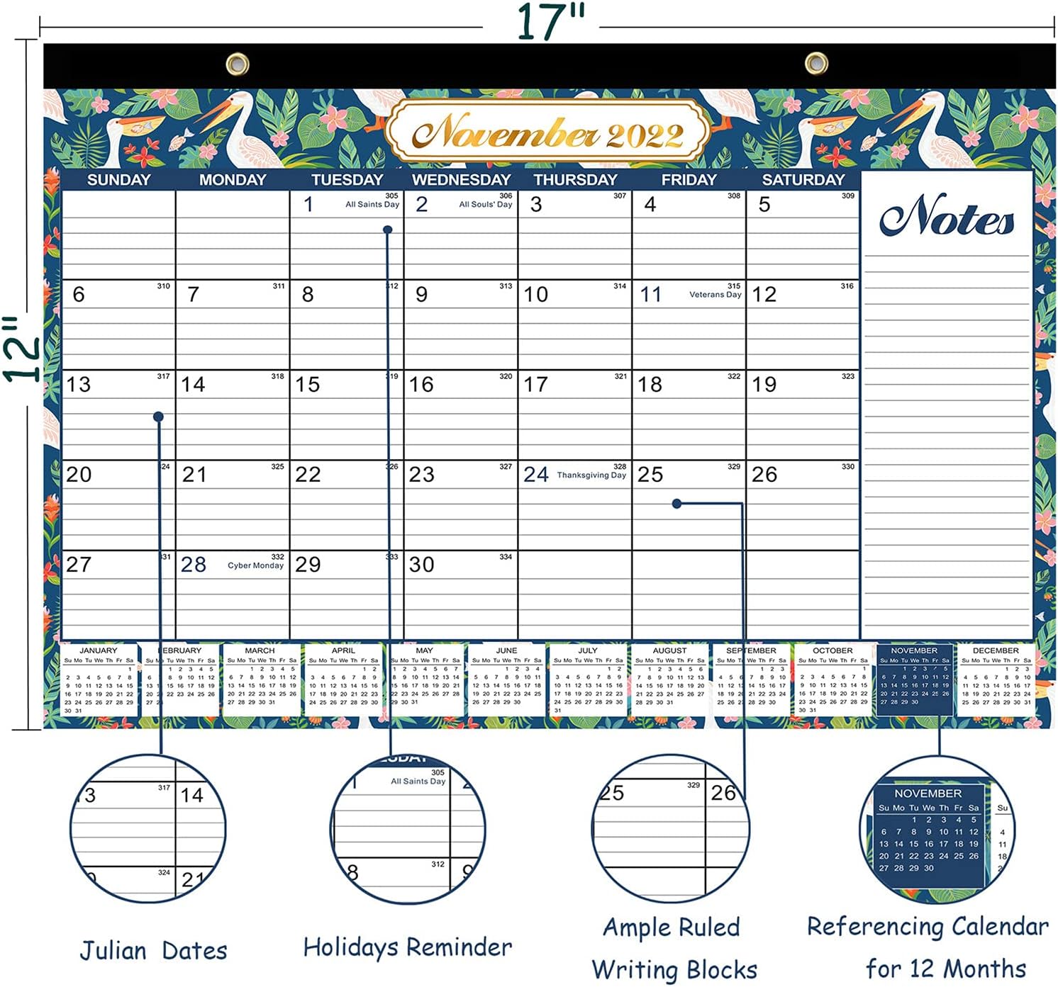 2022-2023 Desk Calendar - 18 Monthly Desk Wall Calendar, 17" x 12", January 2022 - June 2023, Large Ruled Blocks, Thick Paper, Yearly Desk Calendar with Note List ,Perfect for Planning and Organizing : Office Products