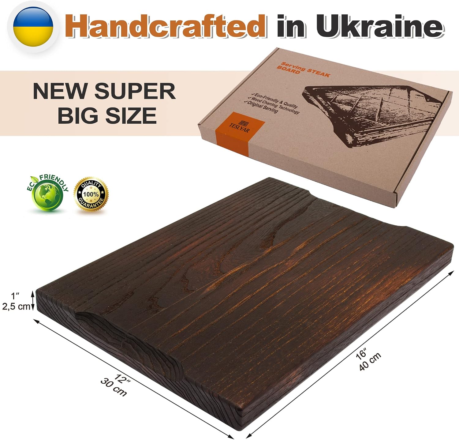Wooden Steak Board 40 × 30 cm, Solid Oak Steak Serving Board with Juice Groove, Thick Meat Platter for BBQ Burger, Cheese - Image 3