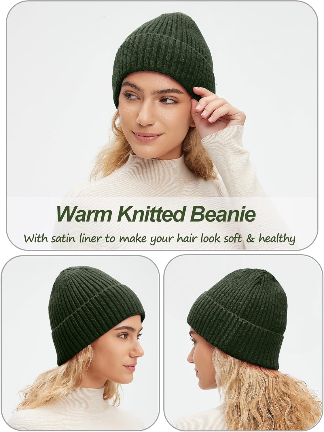 Satin Lined Beanie for Women Men, Silk Lined Beanies, Wool Warm Knit Cuffed Winter Hat Womens Skull Cap - Image 7