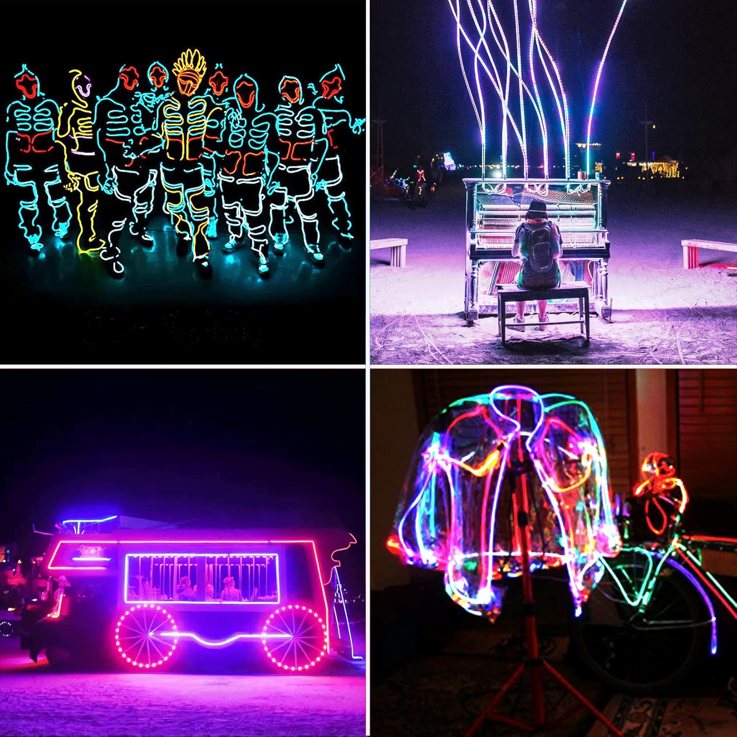 EL Wire Neon Wire Neon Light 9.84ft DIY Neon Glowing Flexible Electroluminescent Wire Light Kit for Parties Halloween Christmas Bike Clothing Decoration (Red Green White Ice Blue Purple 5 Pack)