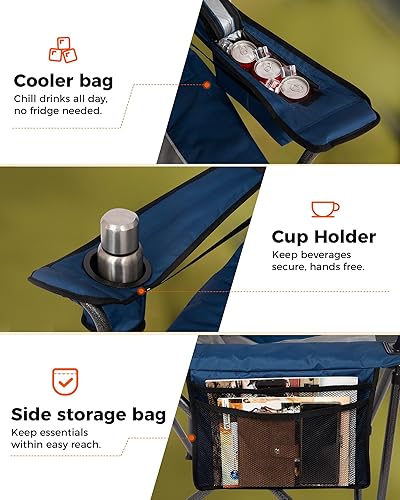 Miniatura 52 de KingCamp silla plegable de gran tamaño para campamento con soporte lumbar, silla ergonómica acolchada con reposabrazos, alta resistencia, con bolsa