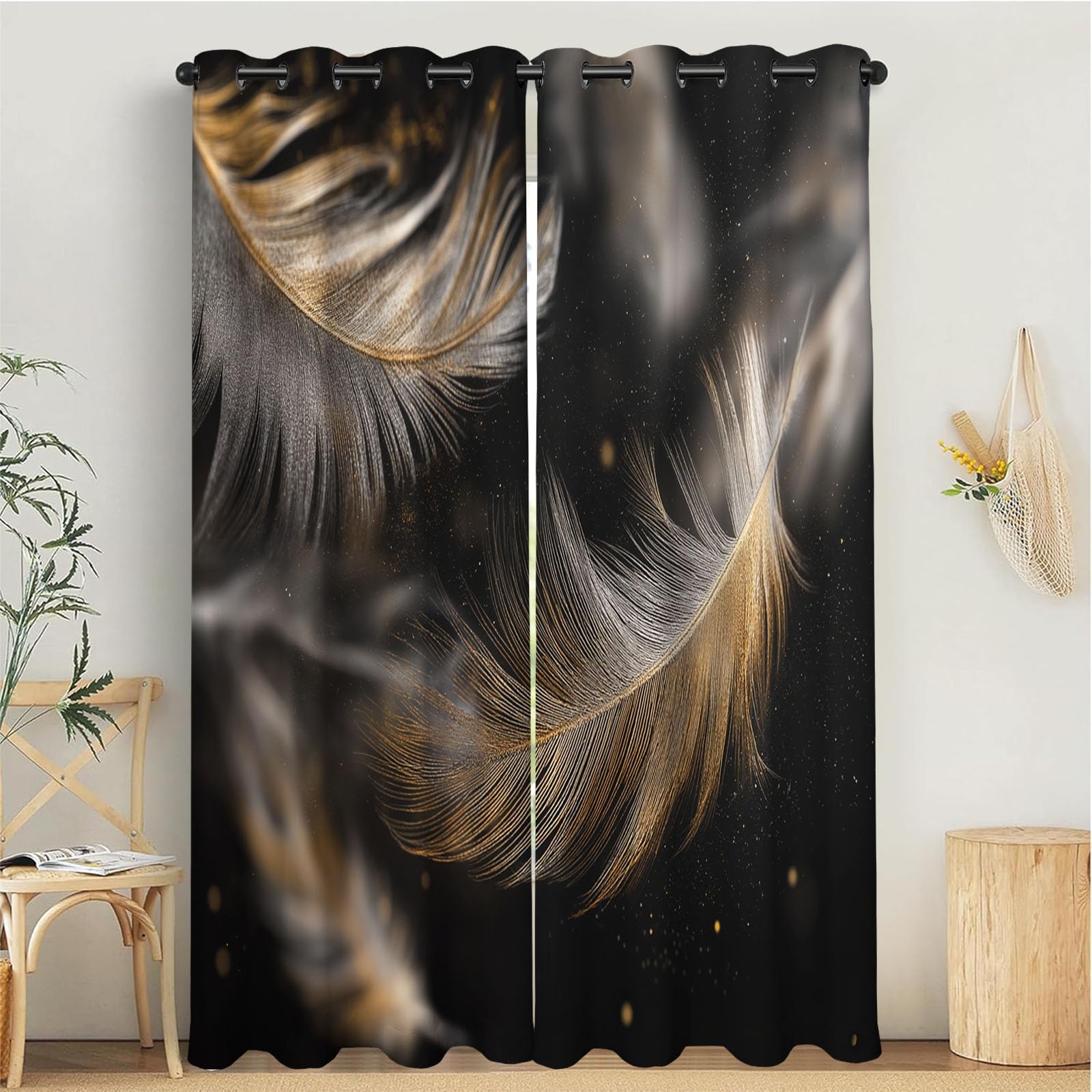 Rideau occultant motif plumes flottantes pour créer un cocon dans votre salon