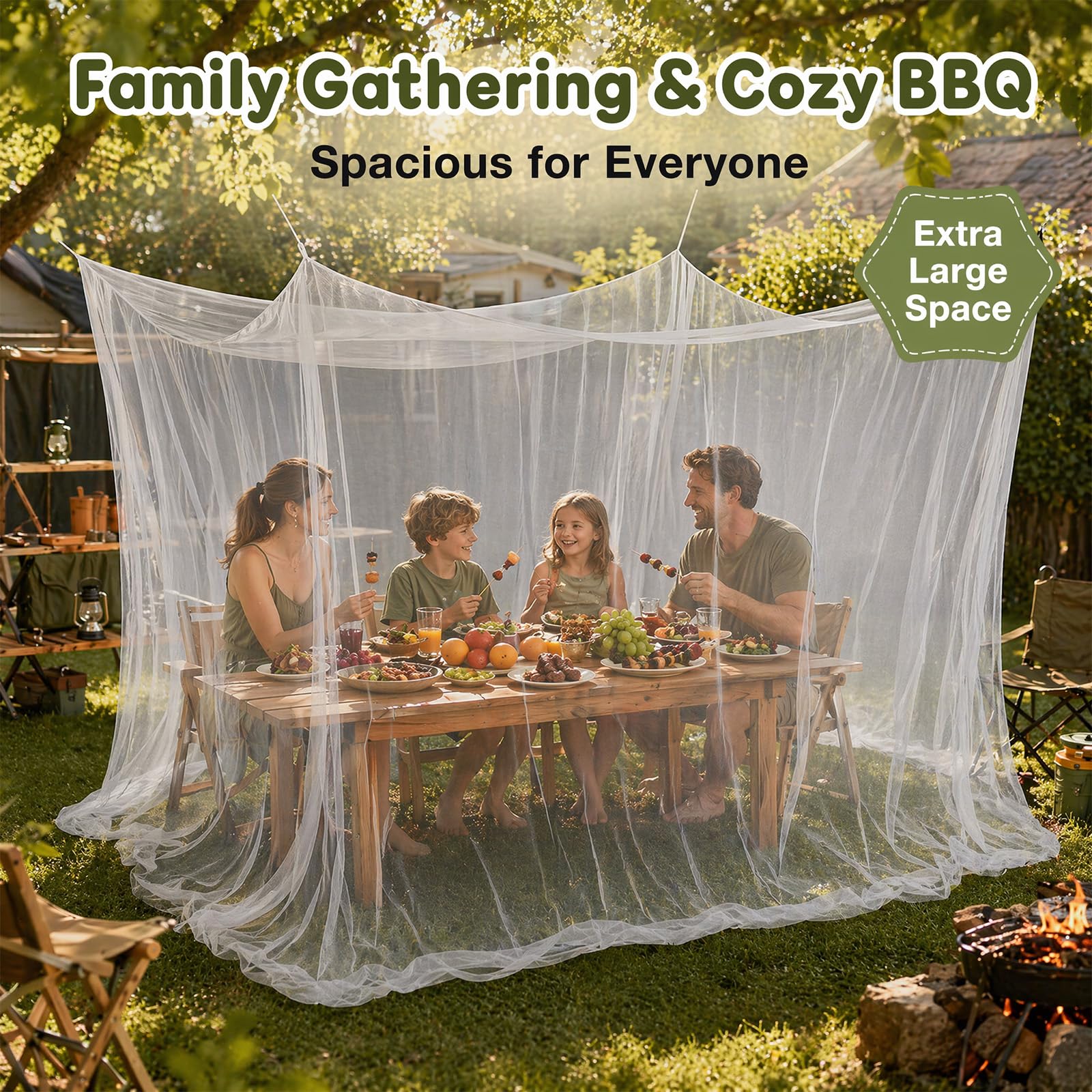Mosquitera 300 x 300 x 250 cm – XXL mosquitera para exteriores, malla fina 220 con 1 puerta, red de protección contra insectos para cenador, jardín, terraza, balcón, camping y cama, color blanco