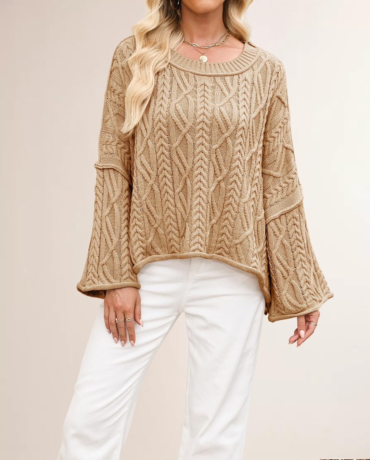 Voghtic Womens Cable Knit Long Sleeve Crewneck Pullover Sweater - Image 6