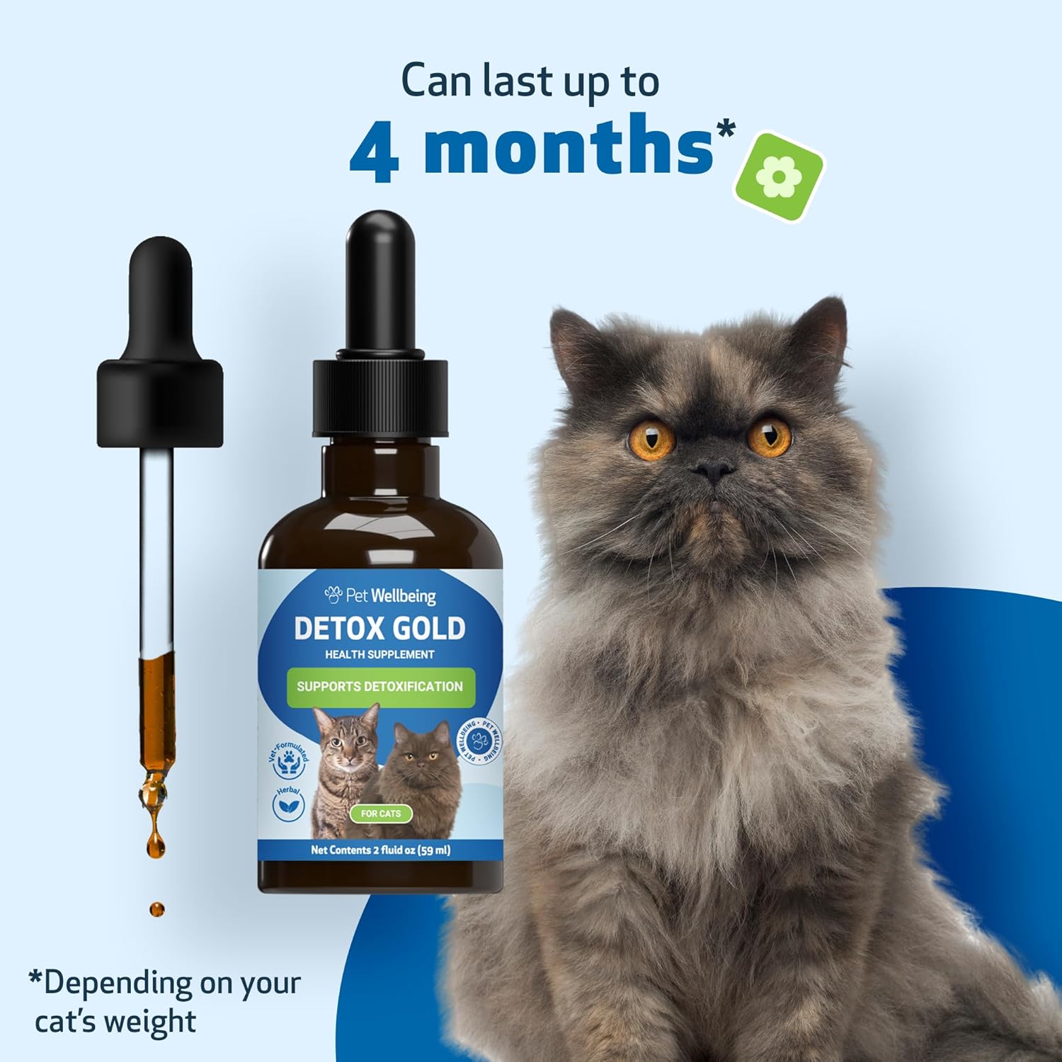 Pet Wellbeing Detox Gold for Cats - Supports Natural Vitality & Maintains Overall Wellness with Nettle, Blessed Thistle, Burdock Root - Veterinarian-Formulated Herbal Supplement 2 oz (59 ml)