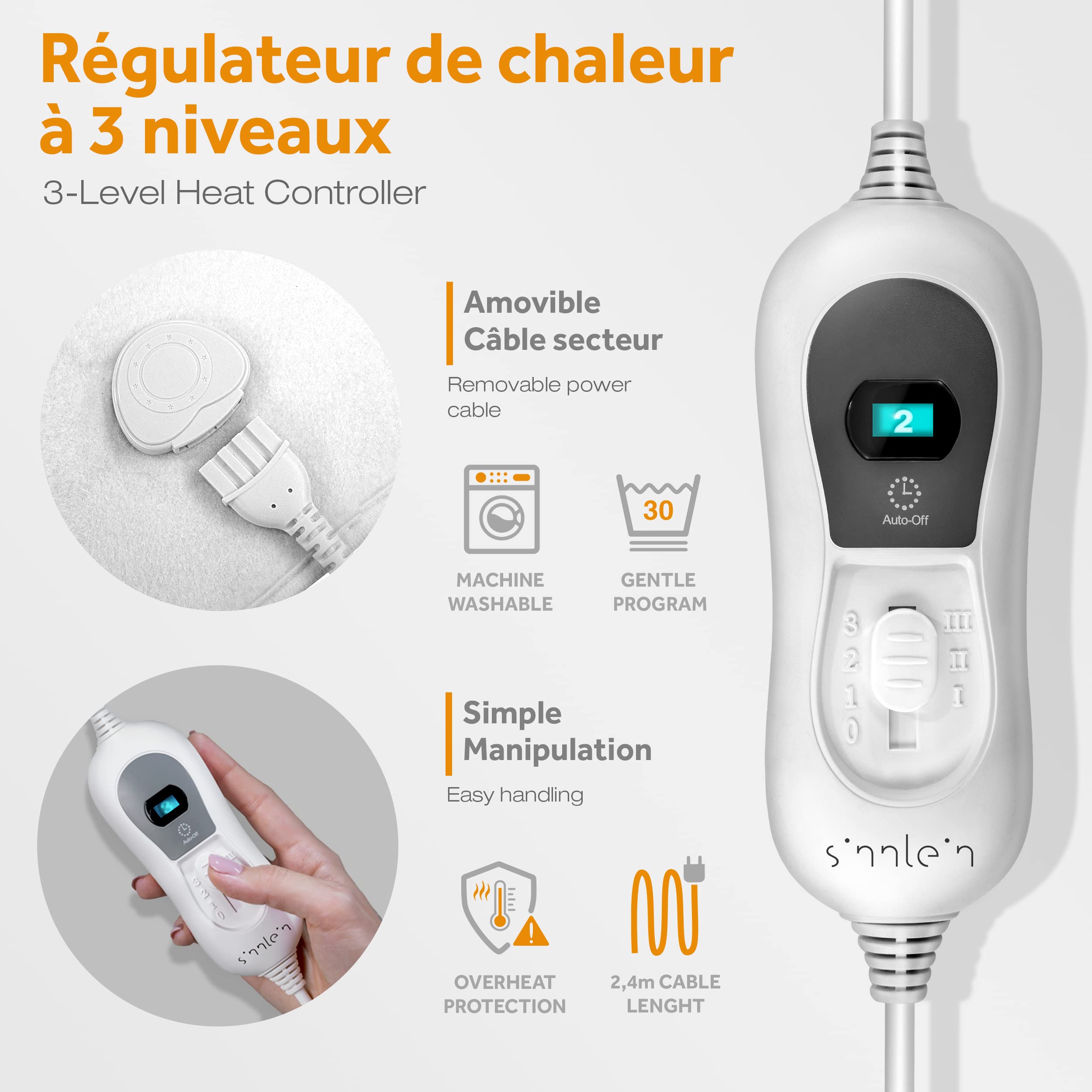 sinnlein Surmatelas Chauffant double Électrique 160x140cm avec Arrêt Automatique | Couverture thermique - 2 zones de température | Chauffe-matelas réglable à 3 Niveaux de Températures