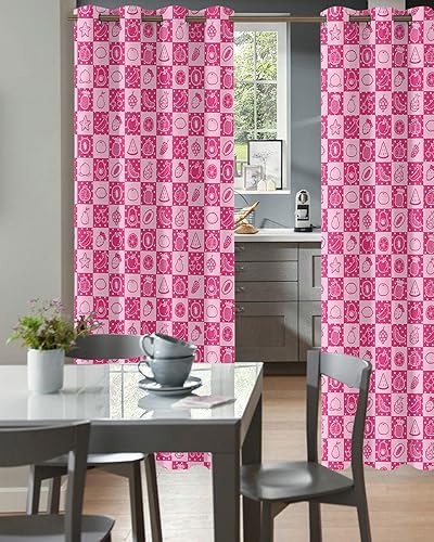Miniatura 2 de Pink Plaid Doorway Curtains - Blackout Curtains 96 Inches Long, Lemon Watermelon Fruit Grape Polka Dot Sliding Door Curtains Grommet Window Panels