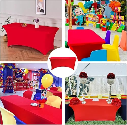 Miniatura 130 de Paquete de 3 manteles de elastano de 6 pies, lavables, resistentes a las arrugas, elásticos para mesas plegables, bodas, fiestas, cumpleaños