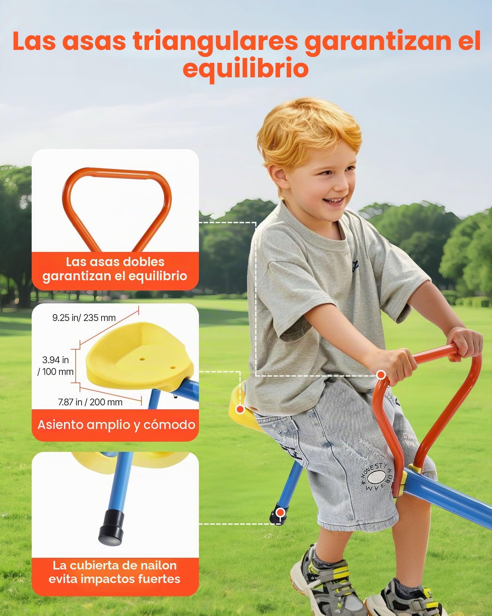 VEVOR Balancín Infantil Capacidad de Carga de 49,9 kg por Asiento, Balancín Giratorio con Patas de Apoyo de 4 Puntas, Equipo de Juegos para Exteriores Giratorio de 360° para Niños Mayores de 3 Años
