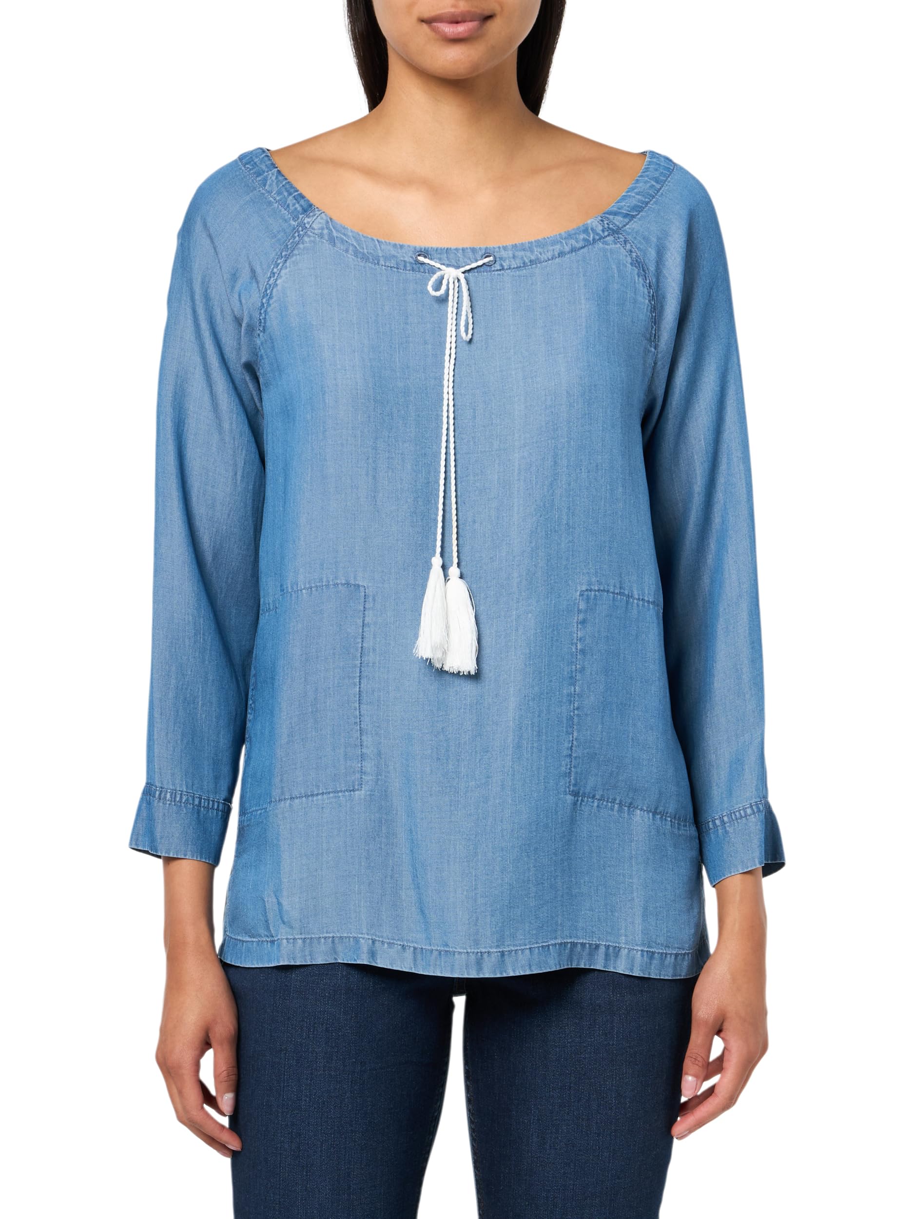 Tommy Hilfiger Long Sleeve Scoop Neck Solid Chambray Shirt Camicia in Chambray Tinta Unita a Maniche Lunghe con Scollo Rotondo Donna (Pacco da 1)