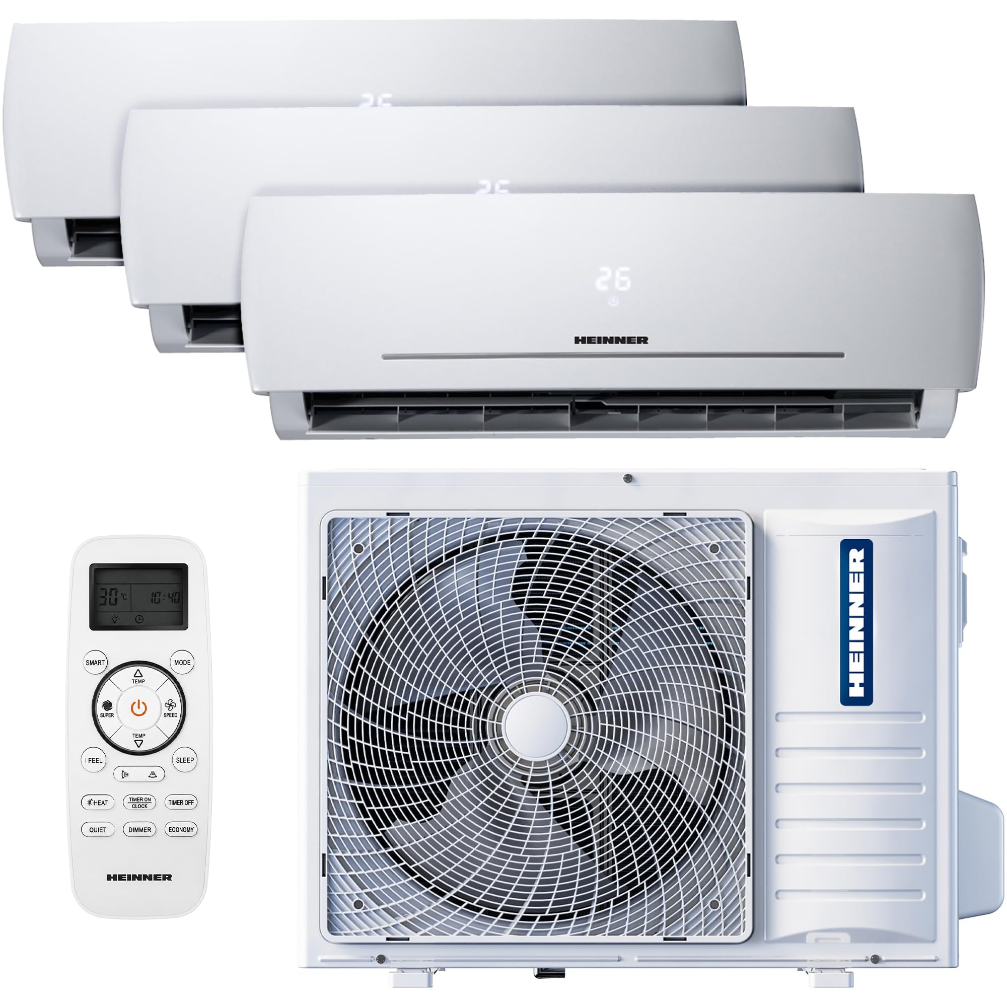 HACMS Multisplit Klimaanlage Split 24000 BTU Set mit 3 Innengeräten (2x 9000 + 1x 12000 BTU) – Inverter Klimagerät mit Wärmepumpe – Heizen & Kühlen – A++ – R32 – Leise Split Klimaanlage für 3 Räume