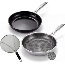 CATTLEMAN Durable Ceramic Non Stick Frying Pans, Hybrid Etched, 10" & 11"