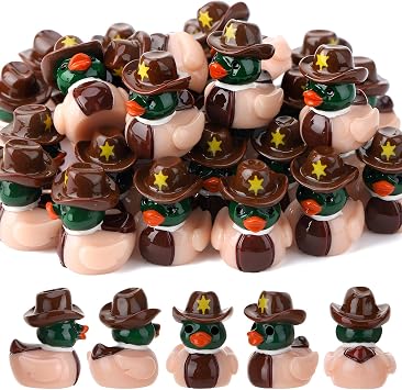 30 Pcs Mini Resin Mallard Ducks, Cowboy Hat Mallard Duck