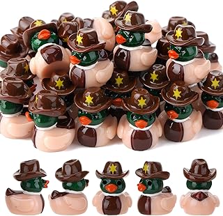 30 Pcs Mini Resin Mallard Ducks, Cowboy Hat Duck, Mallard Ducks with Cowboy Hat, Nature Birds Lovers Duck Hunting Decoration for Ducky Birthday Cowboy Party Favor Gift