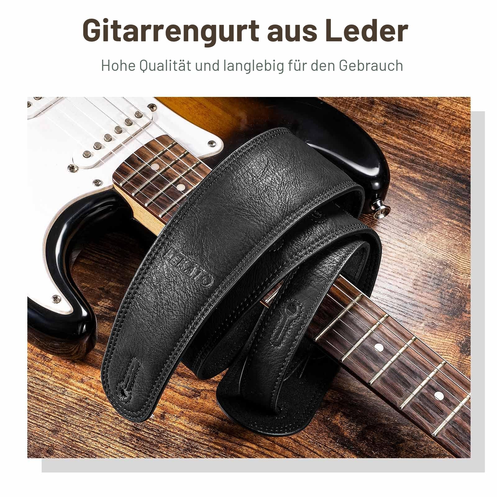 LEKATO Gitarrengurt aus Leder mit dicker Schaumstoffpolsterung, breiter Bassgitarrengurt für Bass, E-Gitarre, Akustikgitarre, klassische Gitarre, verstellbarer Ledergurt, Länge von 41" bis 51"