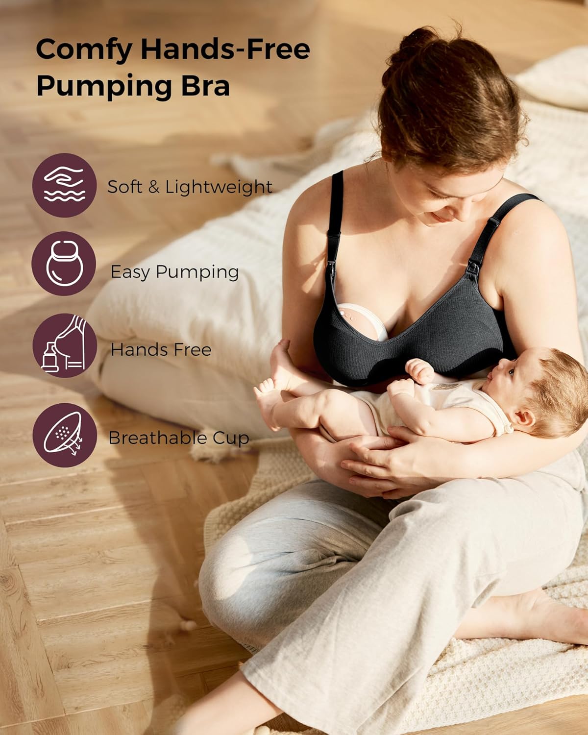 Momcozy Hands-Free Pumping Bra, Wireless & Seamless Breast Pump Bra, Breathable Tencel™ Fabric & Fully Fixed Cups - Image 2