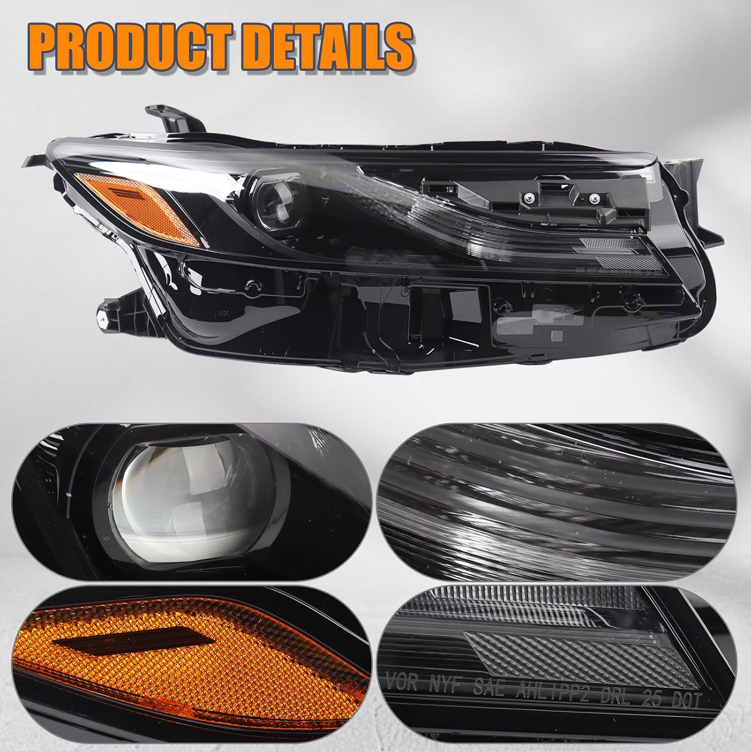 Right Single Lens Headlights Assembly Compatible with 2024 2025 Toyota Camry SE LE Headlamp Right Passenger Side Replacement 81110AQ010