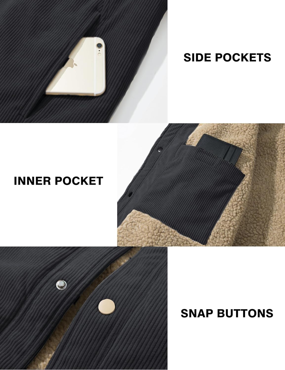 MAGCOMSEN Men's Corduroy Jacket Winter Warm Sherpa Jackets Thick Trucker Cargo Fleece Coats - Image 6