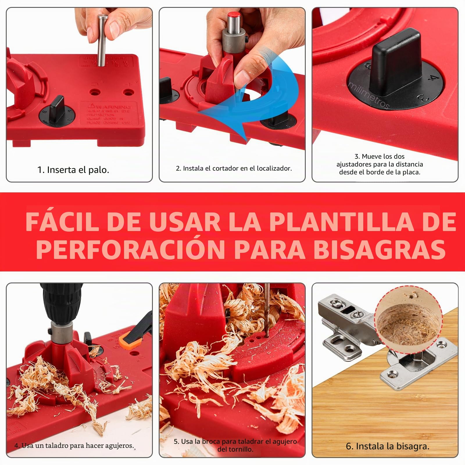 Idong Dima para agujeros de bolsillo de 35 mm, juego de guías de bisagra de taladro oculto de taza, serie de agujeros para herramientas de carpintería, plantilla de bisagras para instalación de