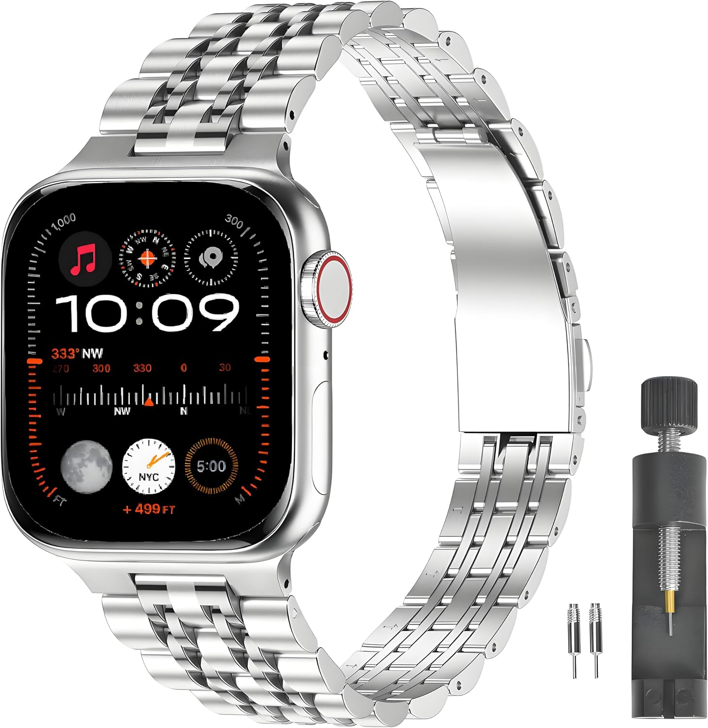 Slim Stainless Steel Band Compatible with Apple Watch Ultra 3/2/1 (49mm) & Series 11 10 9-1 SE 3-1(46/45/44/42/41/40/38mm), Professional Business Dressy Metal Strap, Lightweight Two-Tone Jewelry Bracelet for Women