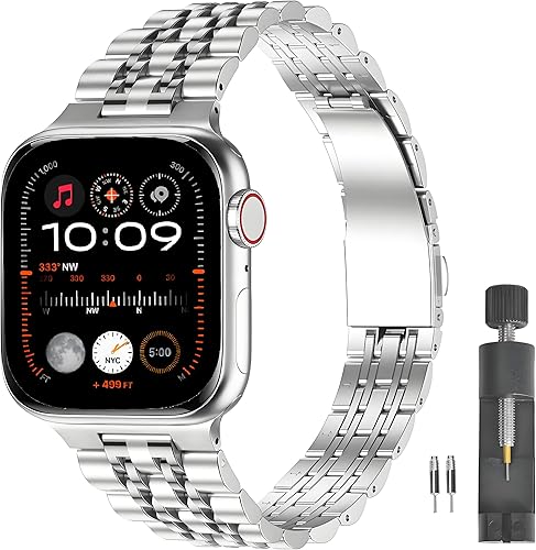 Vista 19 de Correas de repuesto para Apple Watch Ultra 2/Ultra de 1.929 in, iWatch Series 10/9/8/7/6/5/4/3/2/1, pulsera de acero inoxidable para iPhone Watch