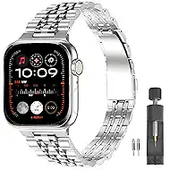 Slim Stainless Steel Band Compatible with Apple Watch 49mm 46mm 45mm 44mm 42mm 41mm 40mm 38mm, Business Strap for iWatch Series 11 10 9 8 7 6 5 4 3 2 1, SE3 2 1, Ultra3 2 1, Two-Tone Metal Bands for Women, Adjustable Links with Removal Tool
