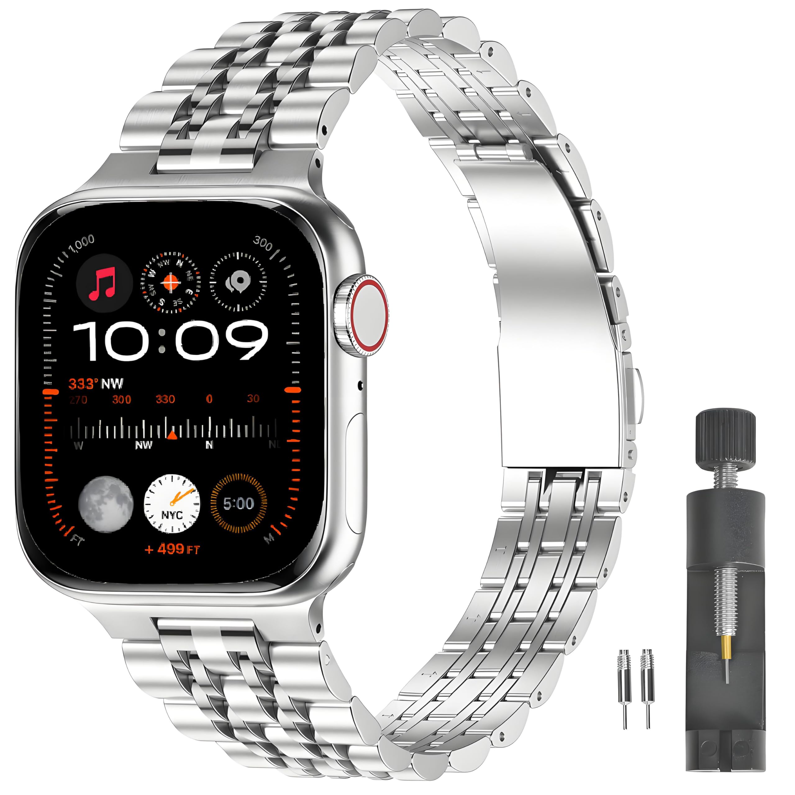 PUGO TOP Slim Stainless Steel Band Compatible with Apple Watch 49mm 46mm 45mm 44mm 42mm 41mm 40mm 38mm, Dressy Business Strap for iWatch Series 11 10