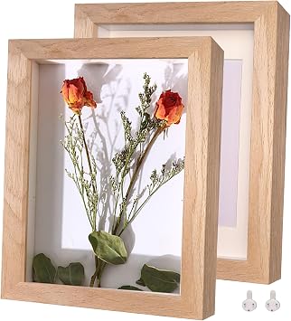 Shadow Box Frame 8x10 Natural Wood Picture Frames 3D Deep Box 2 Pack Small Shadow Box Display Case Made of Solid Wood and Real Glass Internal Depth 0.6 inches for Wall Or Tabletop