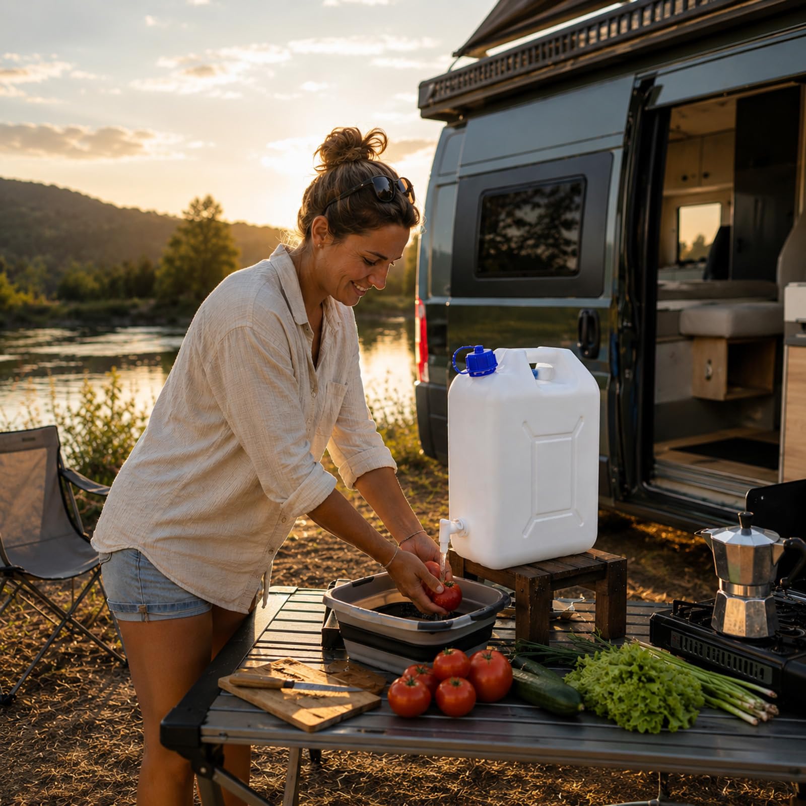 Hossi's Wholesale Wasserkanister mit Zapfhahn lebensmittelecht HDPE Trinkwasserkanister stapelbar UV-beständig mit Deckel & Ausgießer für Camping Wohnmobil Garten Outdoor Notvorrat