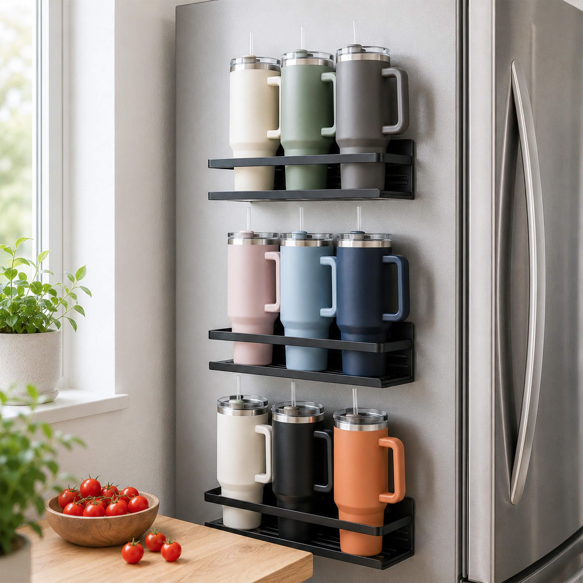 Magnetisches Gewürzregal für Kühlschrank, Gewürz-Organizer für Küche, Aufbewahrung mit Schraube, magnetisches Regal für Ofen, Wohnmobil, Garage, Badezimmer (Schwarz, 4er-Pack)