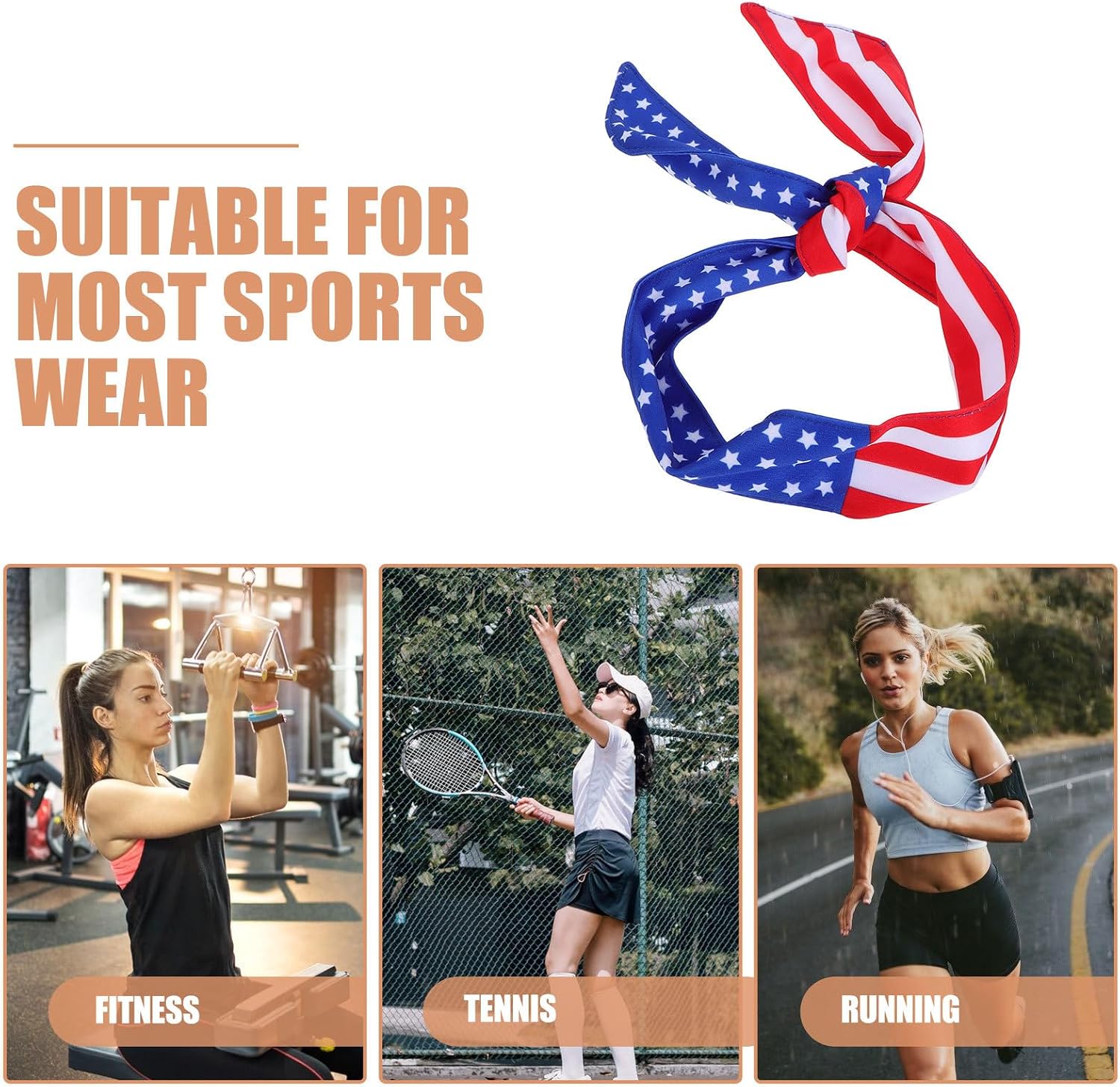 Angoily Patriotic American Flag Sweatband Wide Headwrap Moisture-Wicking Cooling Head Tie Scarf for Men Women Outdoor Sports Running Basketball Football